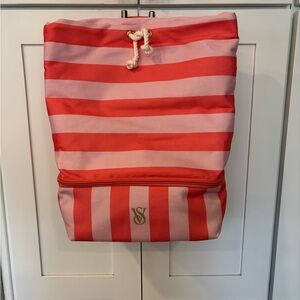 Victoria's Secret Red and Pink Striped Backpack cooler